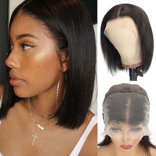 Front Lace Wig Headband Real Human Hair 13 * 4 Bob Wig Straight Human Hair Shello Creative Boutique