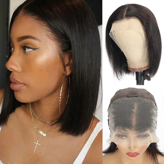 13x4 Lace Front Bob Wig - Straight Human Hair with Headband - Shello's Creative Boutique