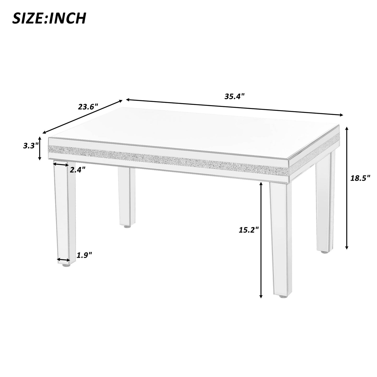 The ON-TRANS stylish modern glass mirrored coffee table features a crystal design and adjustable height legs in silver eprolo