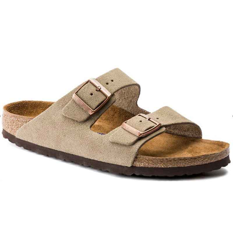 Unisex Wooden Sole Slippers with Frosted Leather Double Breasted Buttons