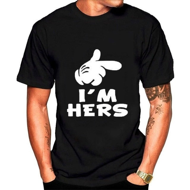 Funny Couple Matching Shirts Black White for Valentine Day Letter Print Men Cotton T-shirts Women Tops Tees Girls Clothing Shello Creative Boutique