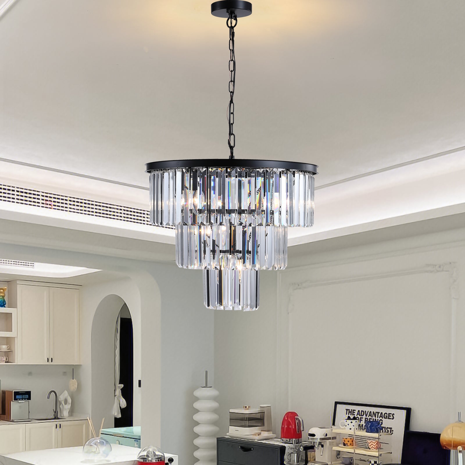 Black Luxury Crystal Chandelier Modern Chandeliers Lights Fixture Hanging Pendant Light Fixture for Dining Room Bedroom eprolo