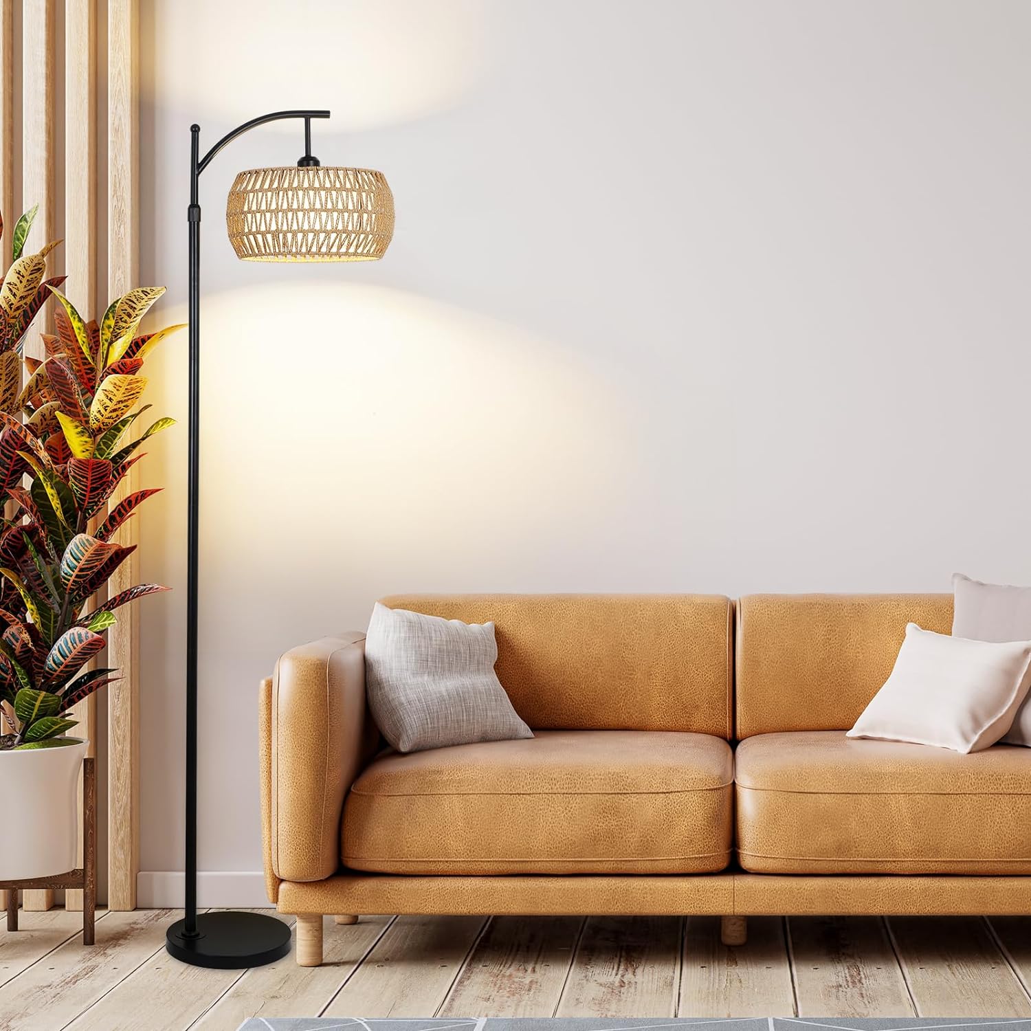 Arc Floor Lamp with Remote Control, Dimmable LED Floor Lamp with 3 Color Temperature Boho Farmhouse Tall Pole Lamp eprolo