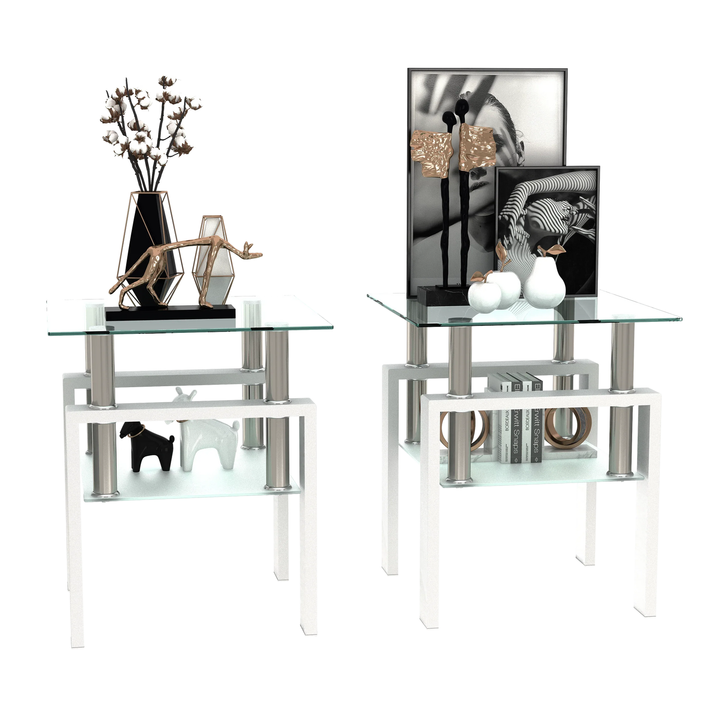 Set of 2 Modern Tempered Glass Tea Tables – Sleek Elegance for Your Living Space - Shello's Creative Boutique