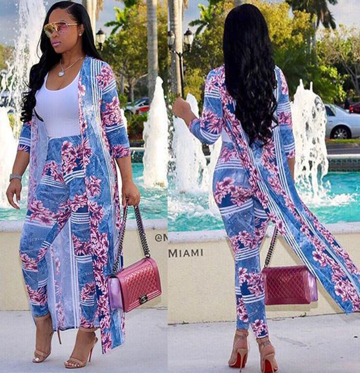 Plus Size Sexy two Piece Set Women clothes Cardigan Cloak Long Top And Bodycon Pant Matching Sets eprolo