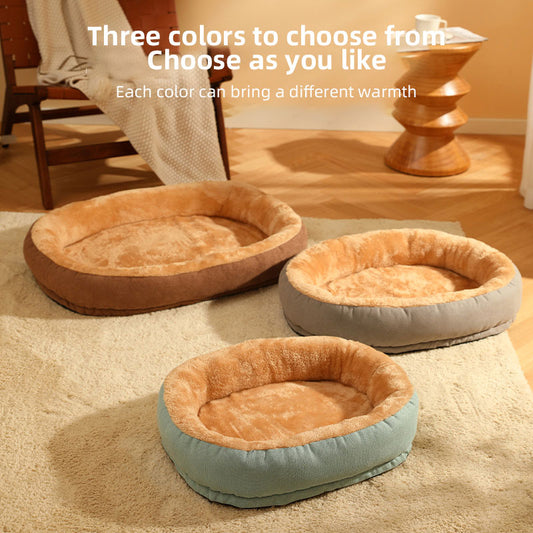 Plush Oval Pet Bed - Warm Bite-Resistant Kennel for Cats & Dogs