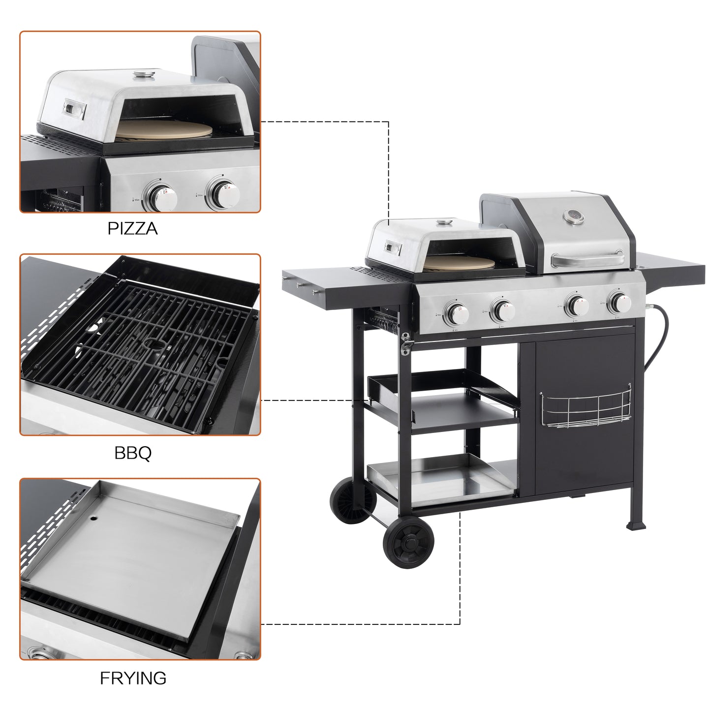 2+2 multifunctional gas barbecue grill and covered grill combination for outdoor cooking - barbecue, barbecue, pizza. eprolo