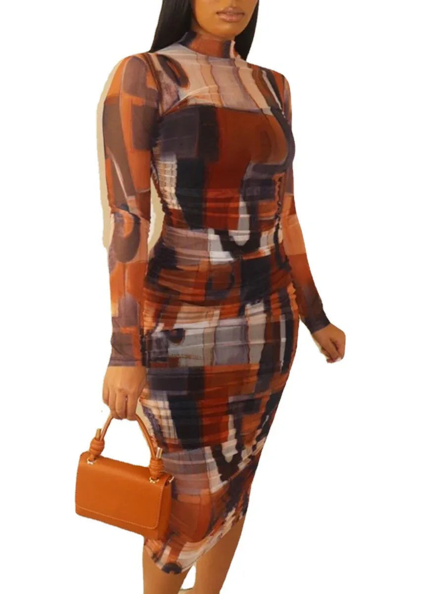 Eprolo Plus Size Tie-Dye Bodycon Dress – Long Sleeve Summer Partywear (XL–5XL) - Shello's Creative Boutique