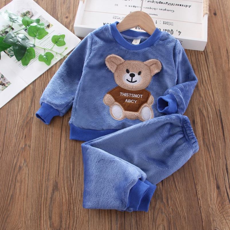 New Autumn Winter Baby Clothes Pajamas Sets Girls Pajamas Children Warm Flannel Fleece Catoon Bear Kids Sleepwear Home Suit 1-6Y eprolo