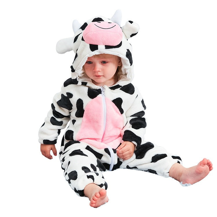 Baby Cow Jumpsuit Pajamas — Flannel One-Piece with Zipper Closure