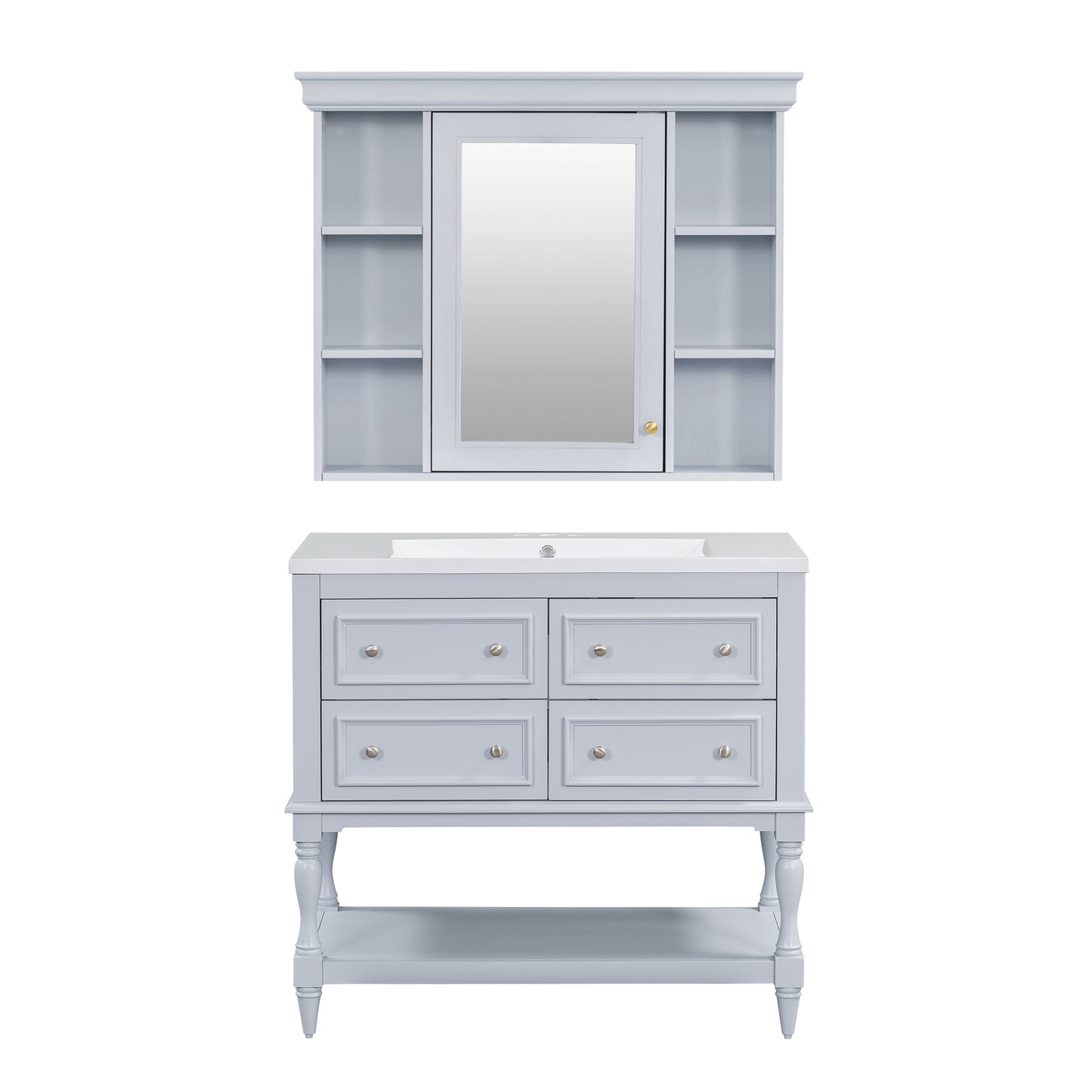 36'' Bathroom Vanity with Medicine Cabinet, Modern Mirror Cabinet with Adjustable Shelf, Bathroom Storage Cabinet with 4 Drawers eprolo