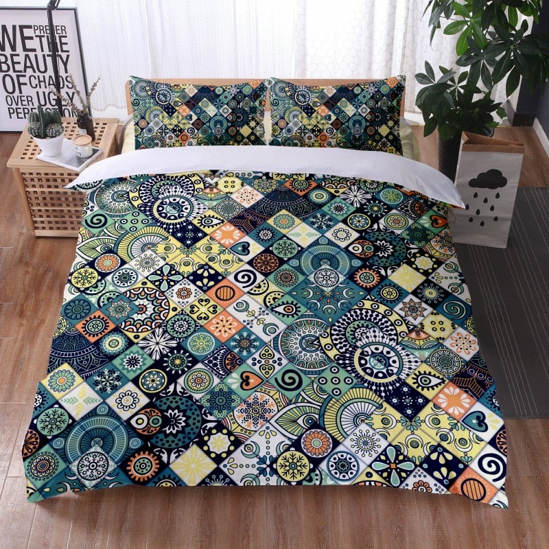 Fashionable 3 Pieces Bohemian Style Bedding Set Large Mandala Feather Printed Duvet Cover With Pillowcase Not Included Sheets eprolo