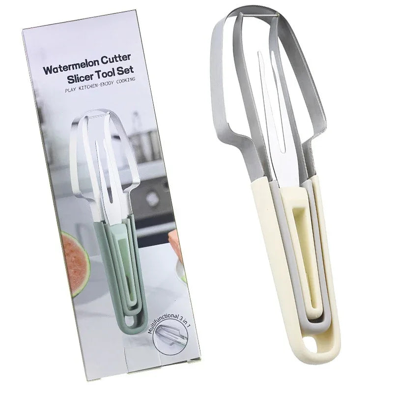 3-in-1 Watermelon Cutter Stainless Steel Fruit Carving Knife Multi-functional Melon Fork Slicer Tool for Camping Kitchen Gadgets - Shello's Creative Boutique