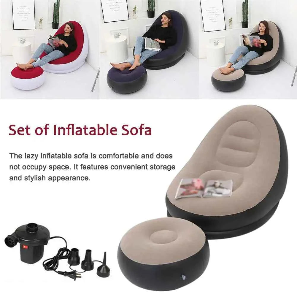 Inflatable Air Mattress Sofa - Comfortable Lazy Chair and Leg Stool for Home and Outdoor Use