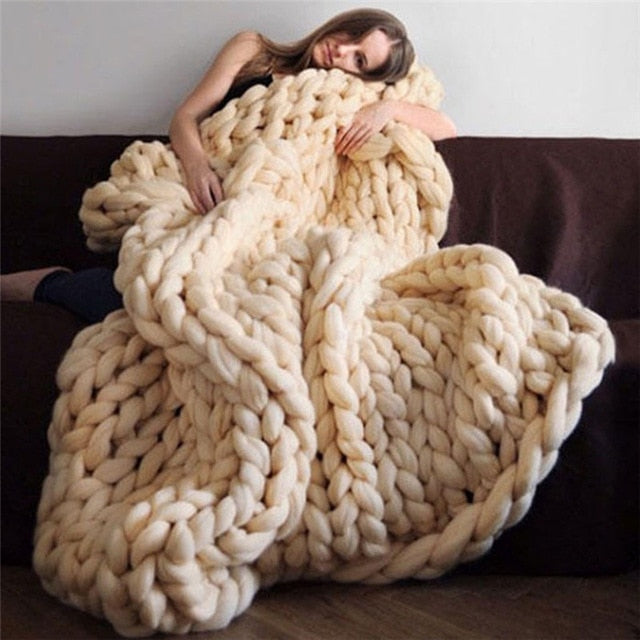 Sofa Cover Chunky Knitted Blankets Handmade Bedspreads Super Thick Yarn Merino Wool Soft Blanket Warm Winter Throw Blanket eprolo