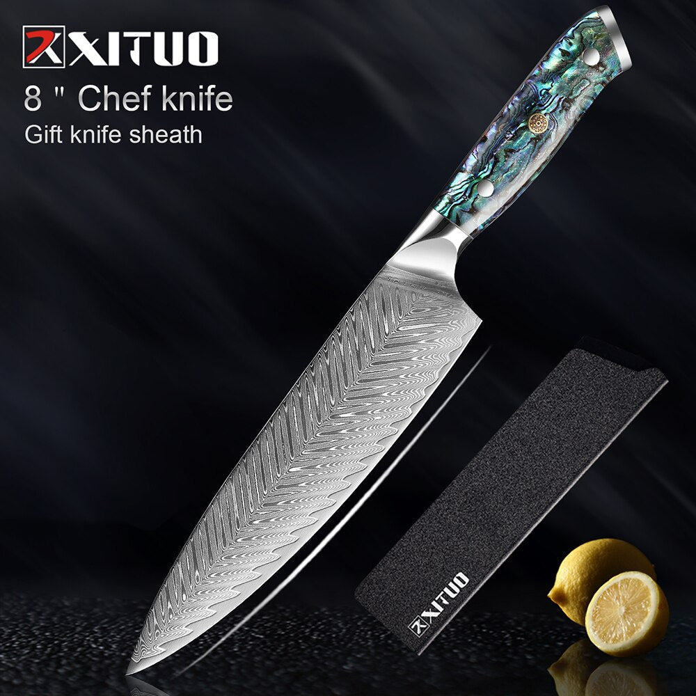 XITUO Damascus Steel knife Set Kitchen Cooking Tools Chef Knife Japanese Santoku Knives Boning knife Exquisite Shell Handle eprolo