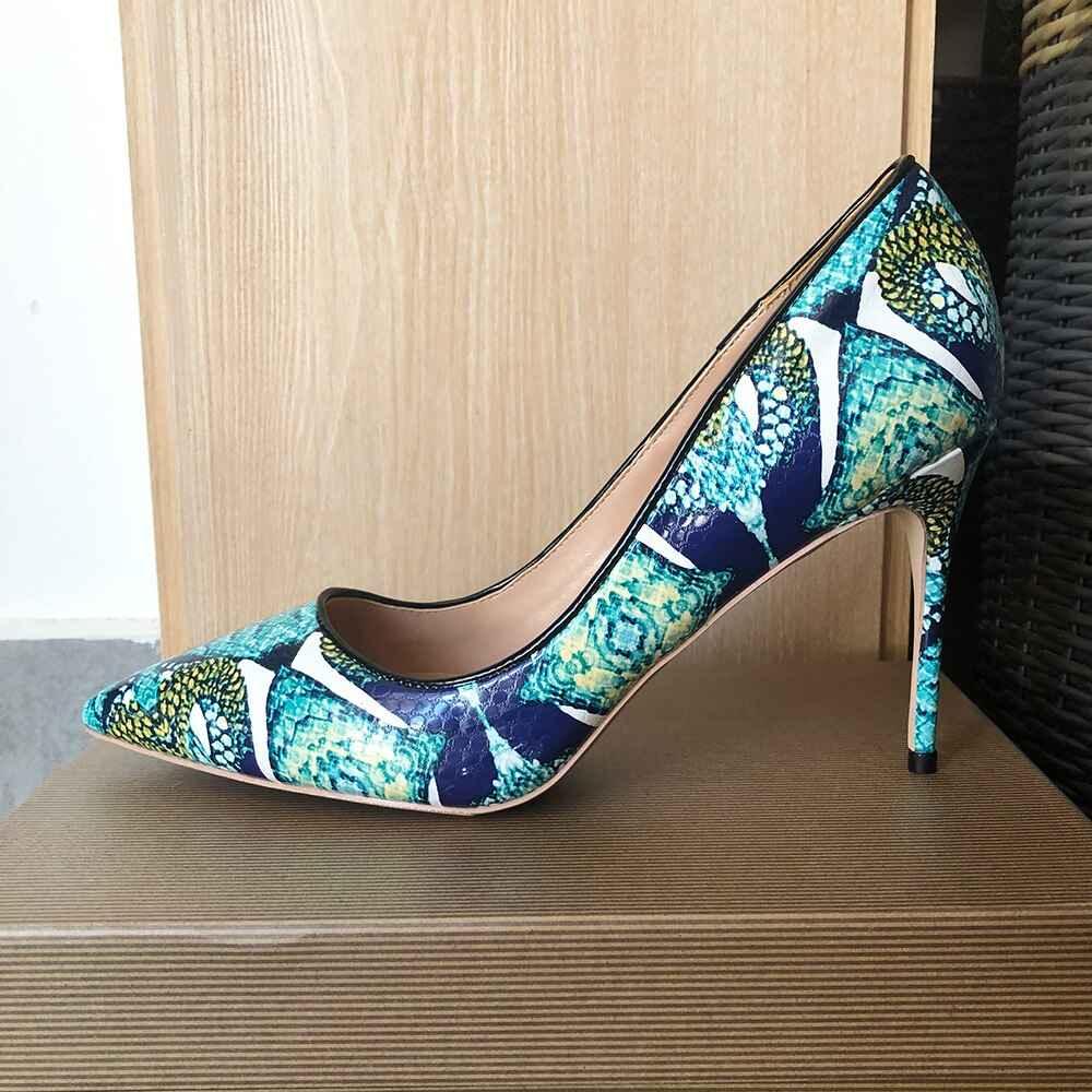 Foral Crocodile Effect Stiletto Heels - Women Pointed Toe Super High Pumps for Night Club Party - Shello's Creative Boutique