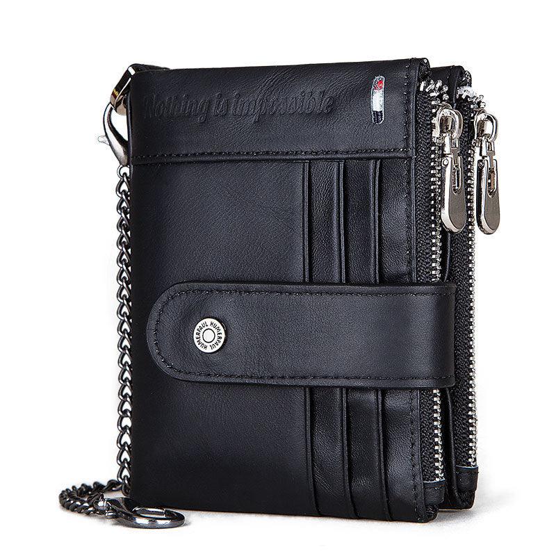 Anti-Theft Brush Double Zipper Leather Wallet Multi Card Slot Men's Wallet Crazy Horse Leather Coin Purse - Shello's Creative Boutique