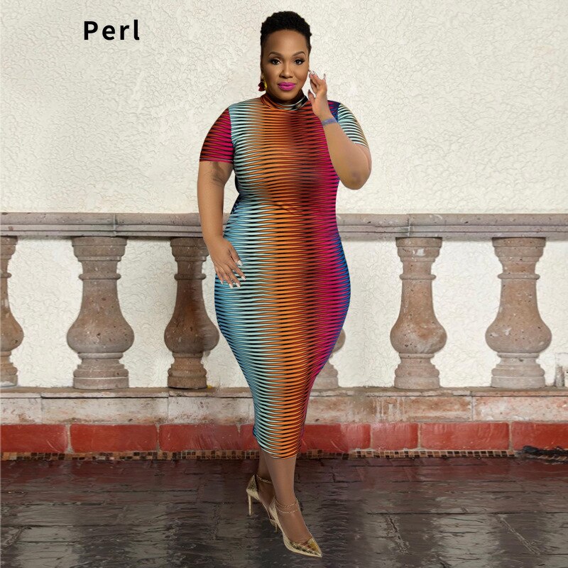 Colorful Gradient Maxi Dress Short Sleeve Plus Size Women's Clothing Pullover Round Neck Outfit Summer Street Wear eprolo