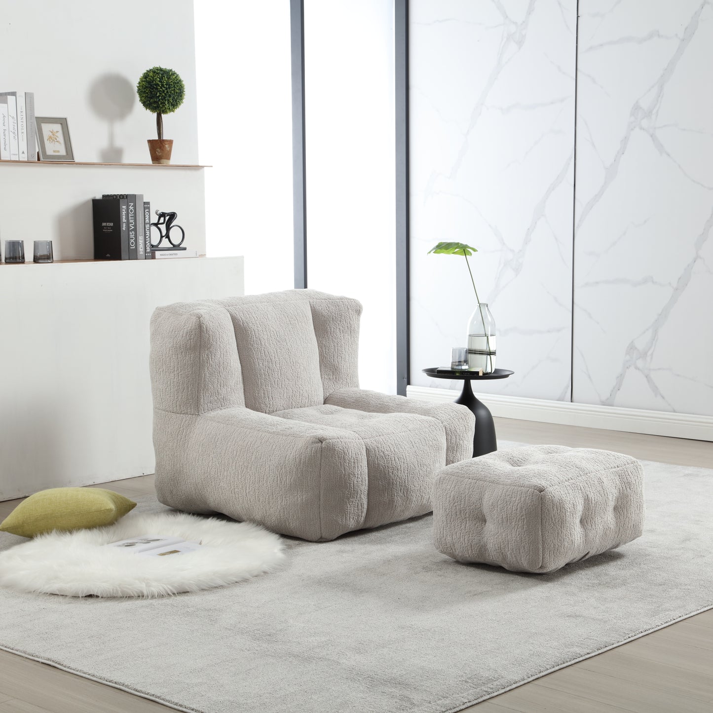 Fluffy bean bag chair Super soft couch chair with memory foam and footstool Indoor modern focus bean bag chair eprolo