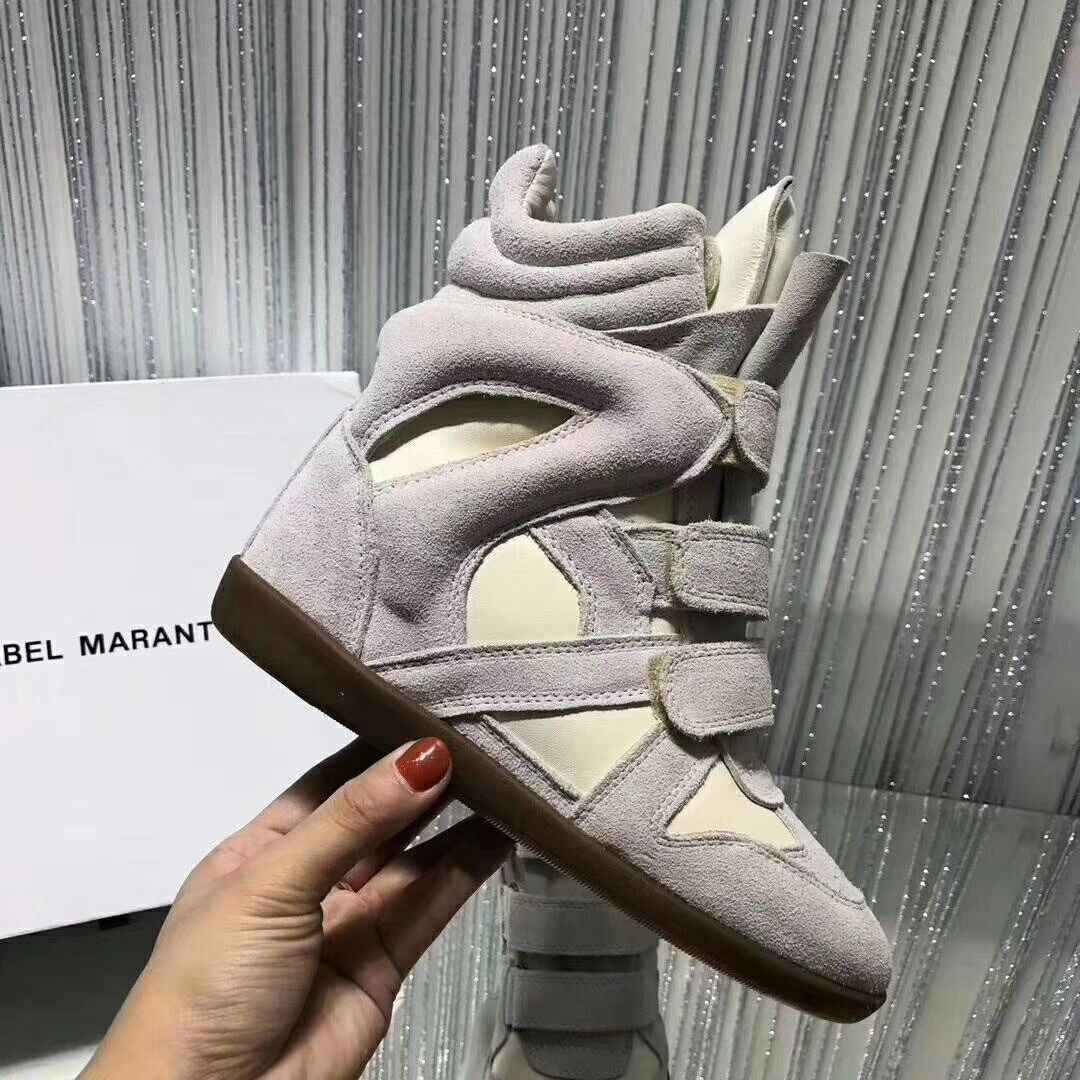 Genuine Leather Wedge Sneakers High Top Casual Hook Loop Trainers