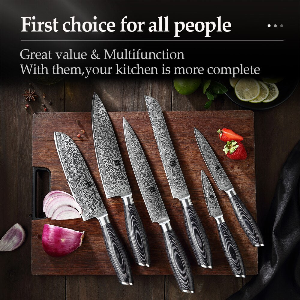 XINZUO 6 PCS Kitchen Knives Set VG10 Damascus Steel High Carbon Japanese Chef Santoku Utility Knife Cooking Set Pakkawood Handle eprolo