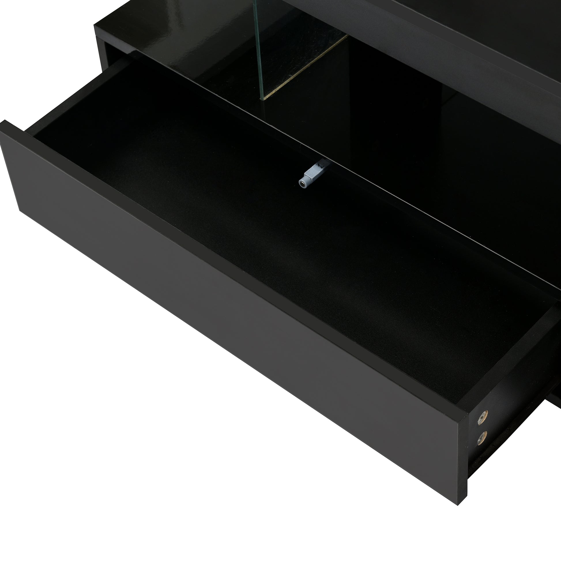U-Can LED coffee table with storage space, modern central table with 2 drawers and display rack, equipped with LED lights, black eprolo
