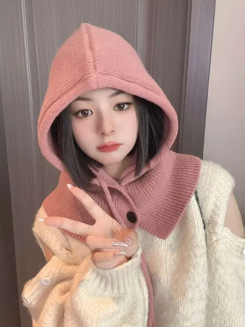 Winter Hooded Knit Hat & Scarf Shawl — One-Piece Ear & Neck Protection - Shello's Creative Boutique