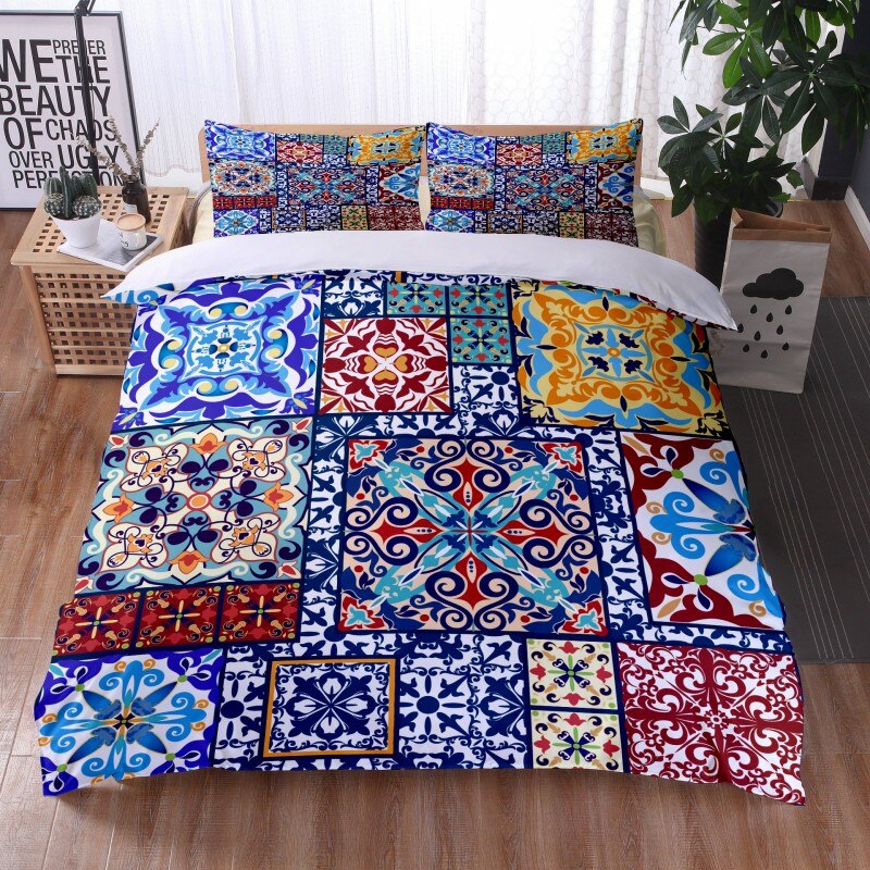 Fashionable 3 Pieces Bohemian Style Bedding Set Large Mandala Feather Printed Duvet Cover With Pillowcase Not Included Sheets eprolo
