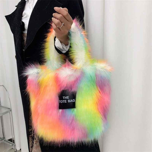 Raccoon Fur Crossbody Tote Bag - Large Capacity Imitation Raccoon Fur Grass Plush Personalized Retro - Shello's Creative Boutique