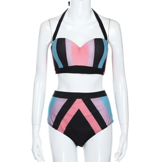 Plus Size Push Up women swimsuit bikini set Large size rainbow color high waist lady swimming suit bath shower wear bikini - Shello's Creative Boutique