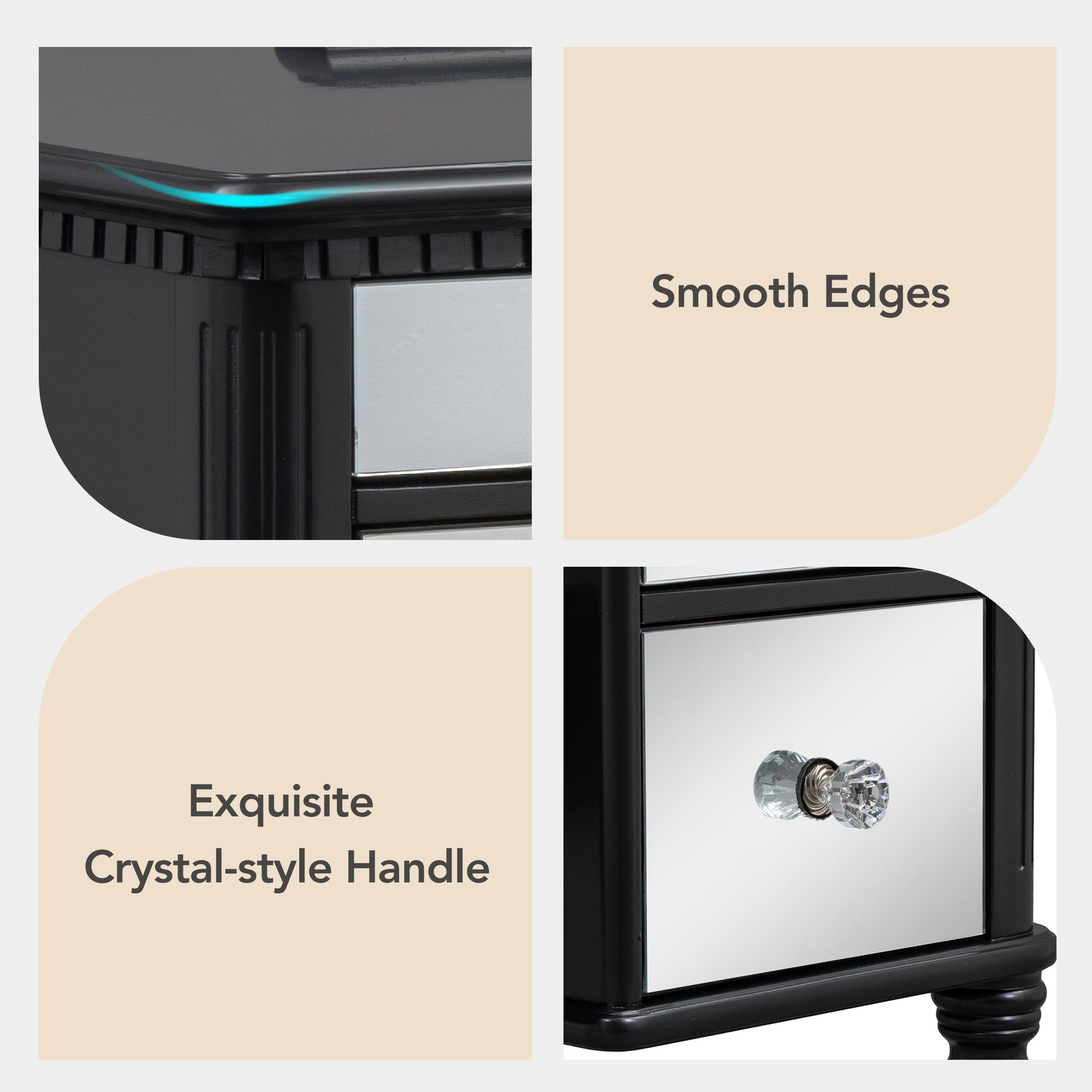 GO 43" Dressing Table Set with Mirrored Drawers and Stool, Tri-fold Mirror, Makeup Vanity Set for Bedroom, Black eprolo