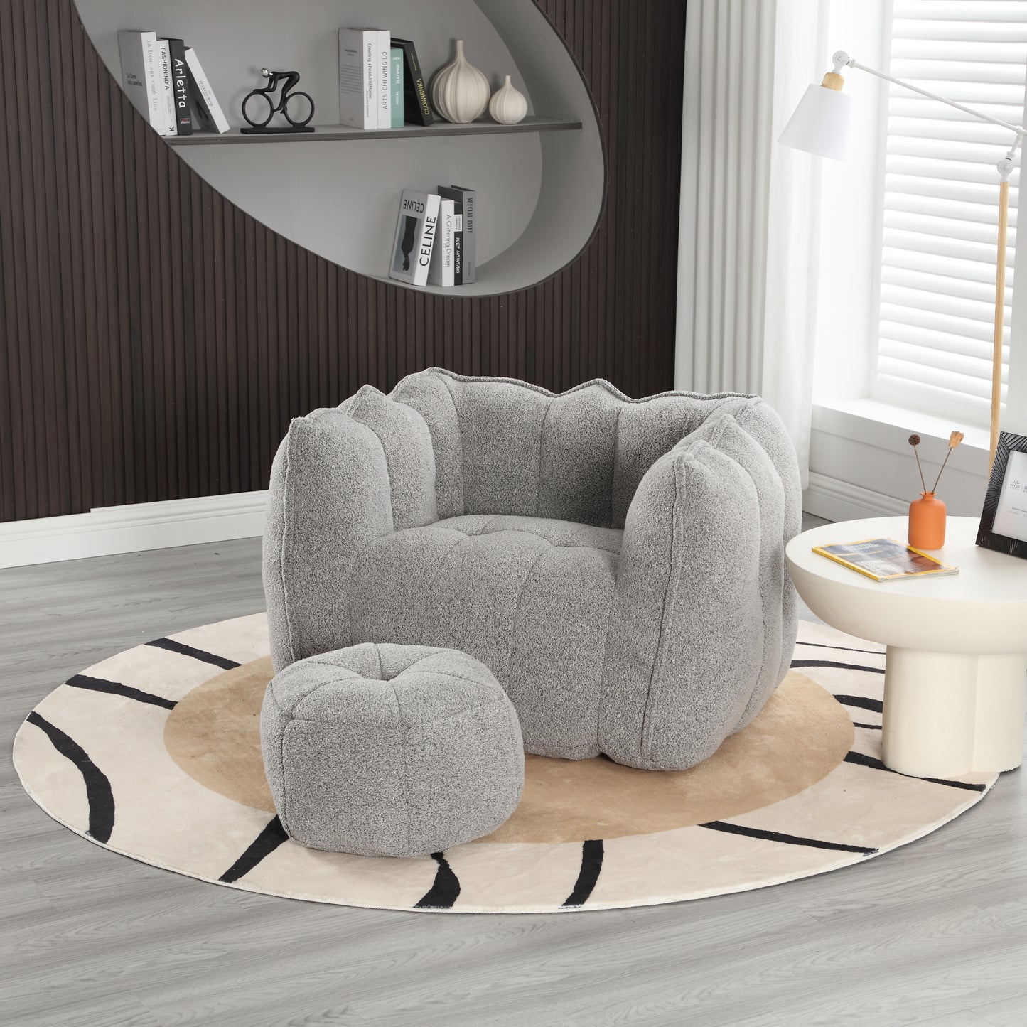 Soft Bean Bag Chair with High Resilient Foam(Chips)for living room and bedroom,Comfortable Square Lazy Sofa with Footstool eprolo