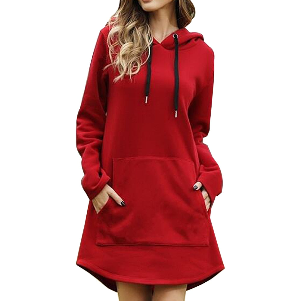 Vintage Women Spring Dress Hooded Long Sleeve Loose Casual 3XL Plus Size Dress Retro Ladies Pocket Tube Midi Dresses eprolo
