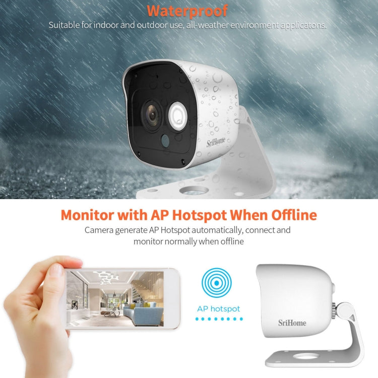 SriHome SH029 3.0 Million Pixels 1296P HD AI Camera, Support Two Way Talk / Motion Detection / Humanoid Detection / Night Vision / TF Card, AU Plug