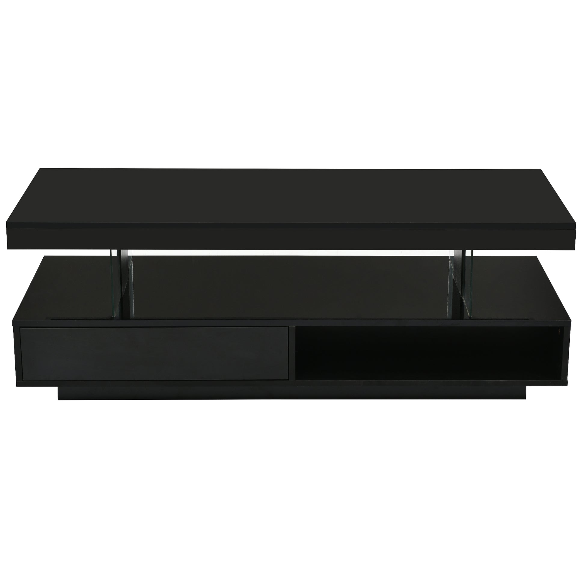 U-Can LED coffee table with storage space, modern central table with 2 drawers and display rack, equipped with LED lights, black eprolo