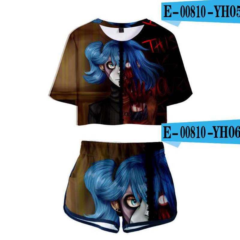 Sally Face 3D Print Women Two Piece Outfits Conjunto Feminino Crop Top Elastic Waist Shorts Pants Sportwear Suits Matching Sets eprolo