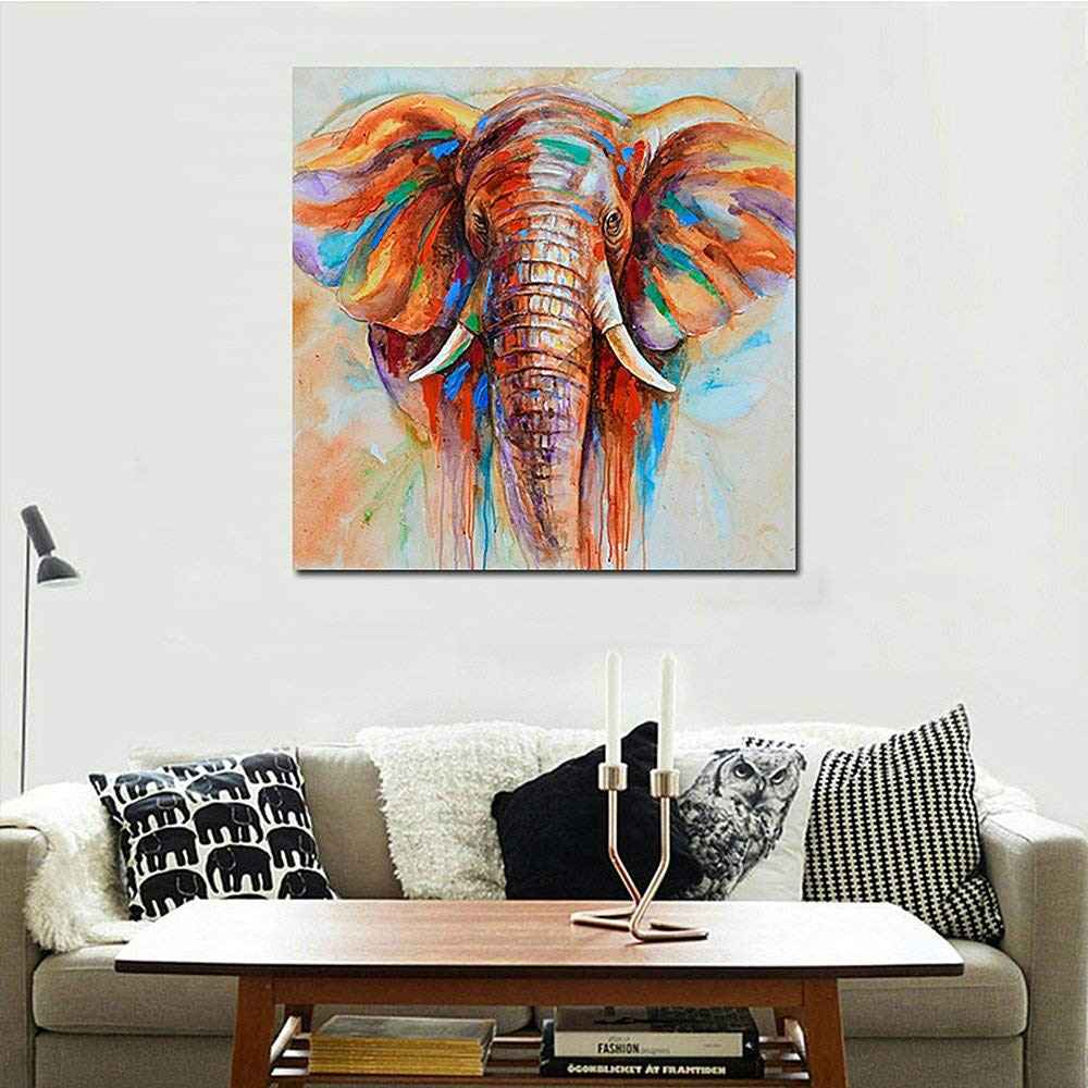 Elephant Head Canvas Art - Modern Animal Wall Art for Living Room, Bedroom, Office Decor