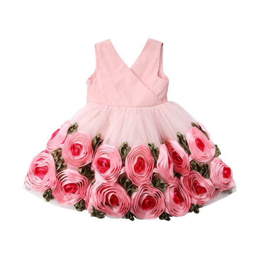 Toddler Baby Kids Girls clothes Flower print V-neck sleeveless Tulle Bow Casual cotton backless Summer Mini Dresses one pieces eprolo