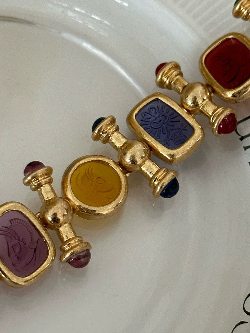 Brass Statement Chunky Colorful Retro Beads Bracelet Women Jewelry - Shello's Creative Boutique