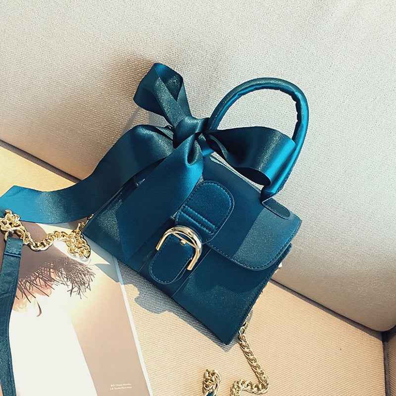 Top-Handle Velvet Bow Handbag - New European Style Chain Bags for Women