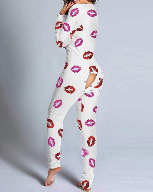 Women's Long-Sleeve Footie Jumpsuit - Slim Fit V-Neck Bodysuit Pajamas