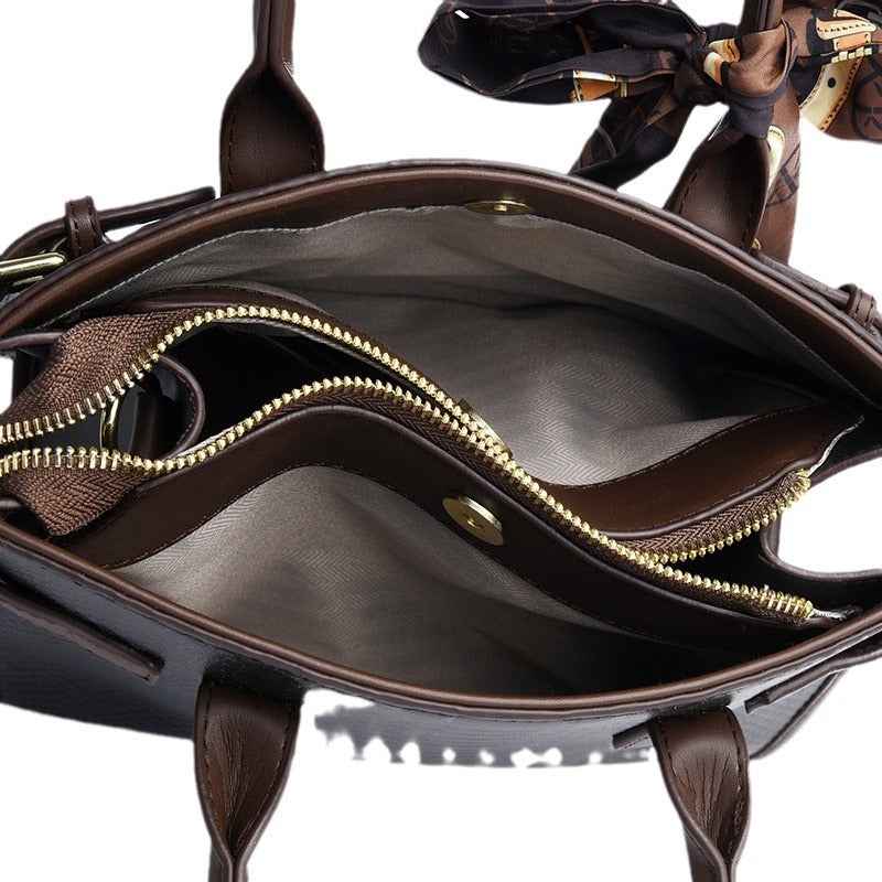 Genuine Leather Women's Briefcase - Commuting Style Bag in Embossed Snakeskin Pattern with Contrasting Color