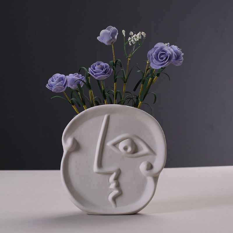 Scandinavian Minimalist Face Vase Creative Ceramic Dried Flower Art for Living Room Home Decoration