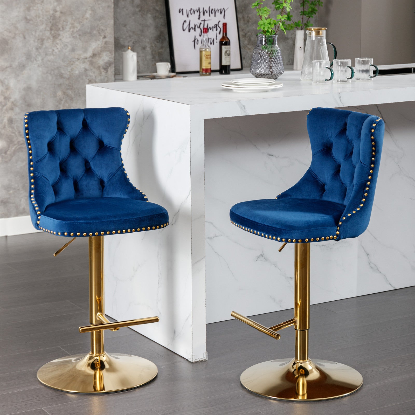 25-33 Inch, Modern Upholstered Bar Stools with Backs Comfortable Tufted for Home Pub and Kitchen Island,Blue,Set of 2 eprolo