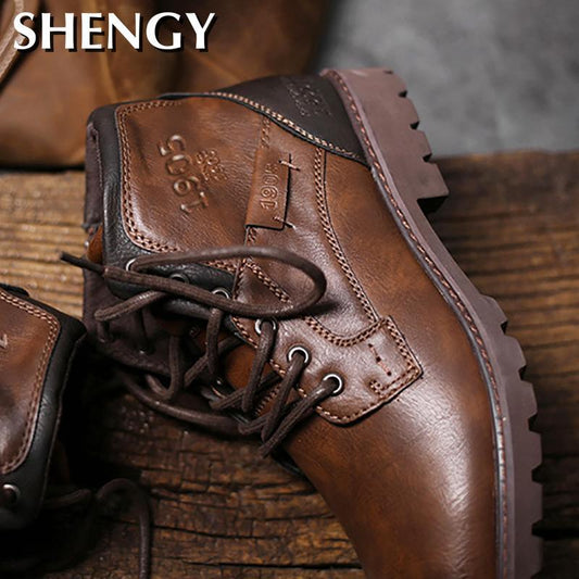 Men Shoes Autumn Winter Boots Retro Style Ankle Boots Lace Up Casual Boots High-top Shoes For Men Wear-resistant Zapatos Boots - Shello's Creative Boutique