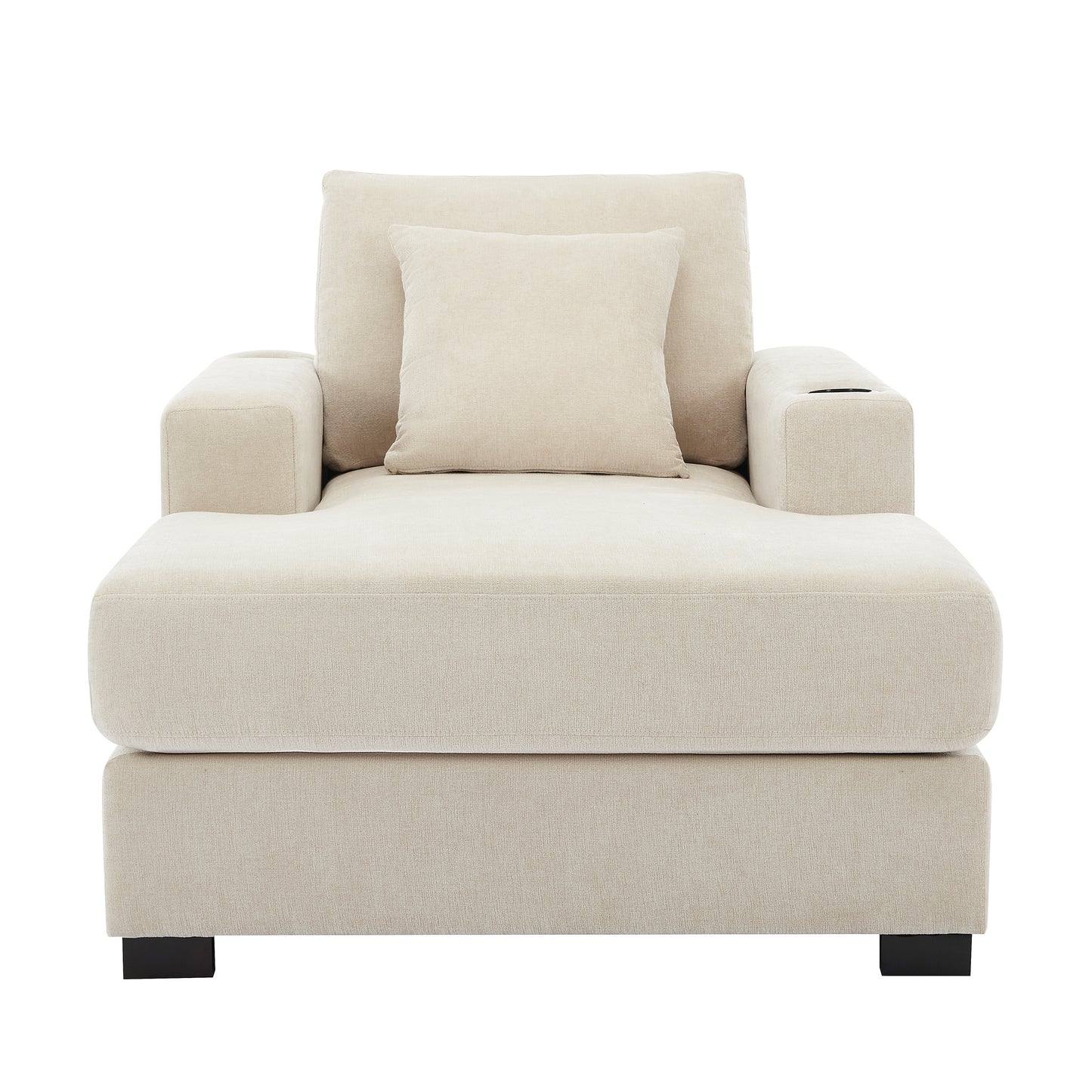39.7" Oversized Chaise Lounger Modern Style Sofa Couch ,with Pillows, Charge Station & Cup Holders, Chenille Fabric, Cream Shello Creative Boutique