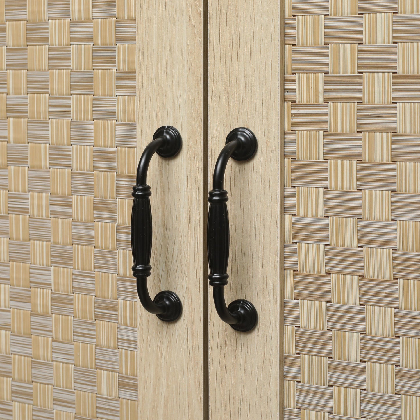 Luxury Rattan 4-Door Storage Cabinet - Large Sideboard Buffet with Elegant Design