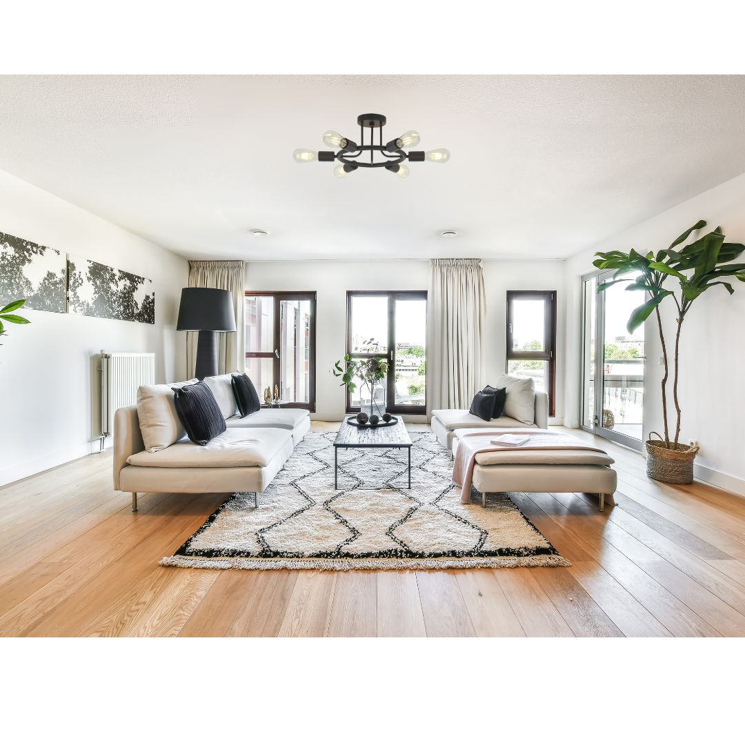 6 Light Modern Sputnik Lights Semi Flush Mount Ceiling Light Black Finished eprolo