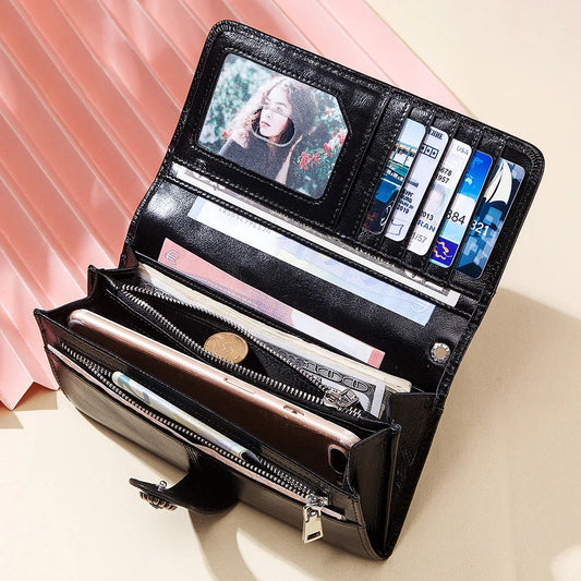 Clutch Bag RFID Anti-Magnetic Anti-Theft Brush Ladies Long Wallet Mobile Phone Bag Leather Wallet Coin Pocket - Shello's Creative Boutique